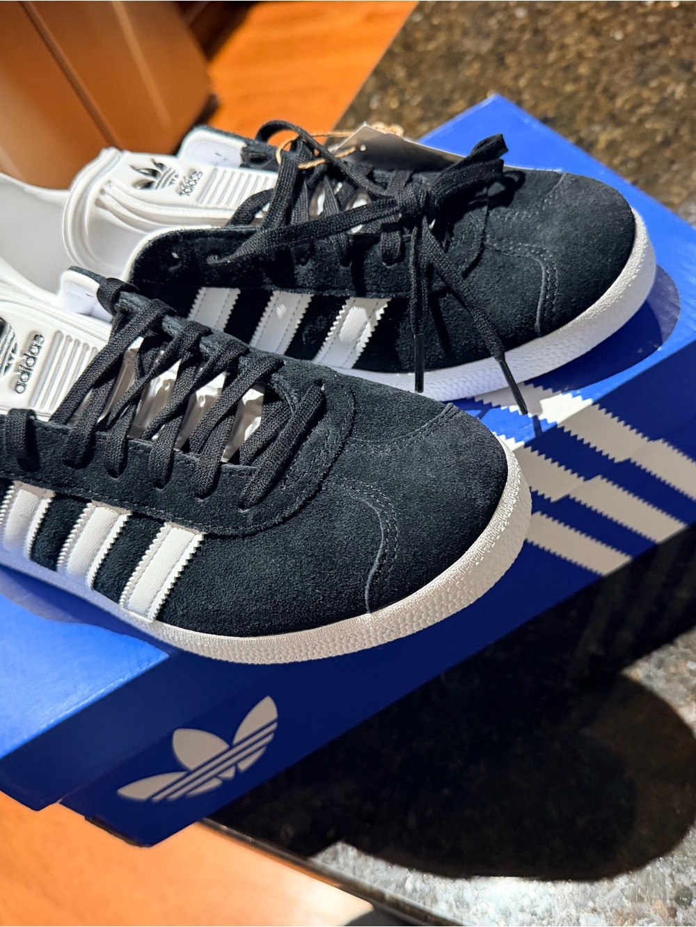 Brand New - adidas Black Suede Sneakers with White Stripes